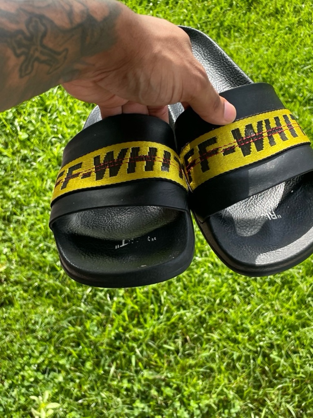 Off-White Black and Yellow Logo Slide Sandals